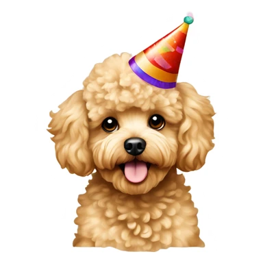 Blonde toypoodle maltipoo with birthdayhat sticker