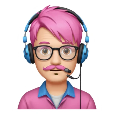 headphone and spectacles, mustached pink hair man, music sticker