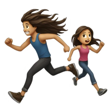  Girl running away from a dirty boy with long hair sticker