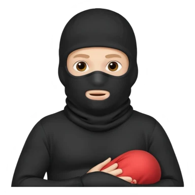 a man who is pregnant and wears a balaclava in his face and we can see his stomach who is bulging and pregnant sticker