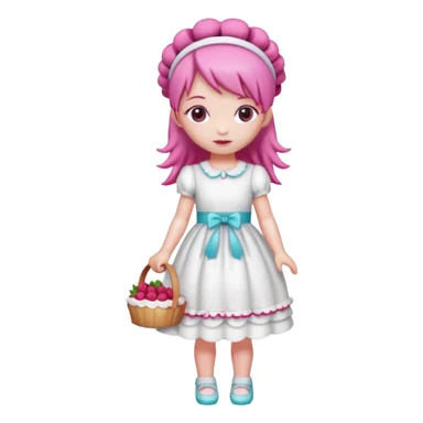 Isolated detaile illustration modern raspberry torte doll figurine full body with pink hair and a pink berry hairband standing sticker