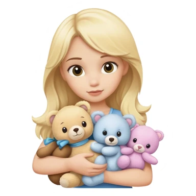 bashful blonde model holding a pile of cute stuffed animals sticker