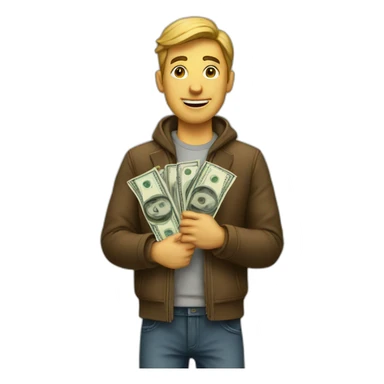 man with cash sticker