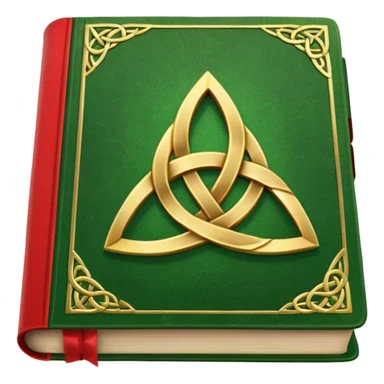 a green closed book with a golden triquetra on it with a red ribbon between the paged sticker