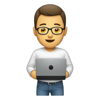 man with computer sticker