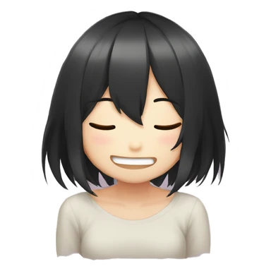 anime girl giggle hands covering mouth black hair embarresed sticker