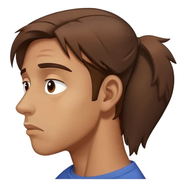a man with brown hair staying in a
full height in profile with anxiety and begging face with a broken heart sticker