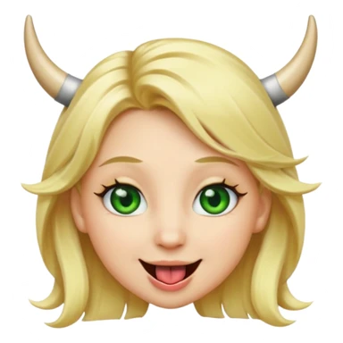 Emoji femme blonde cheveux blond, yeux vert avec de long cils noir qui a des cornes et tire la langue   sticker