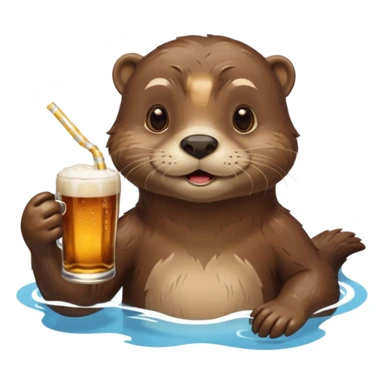 otter in a beer swimming pool sipping beer with a little straw sticker