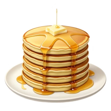 Cinematic fluffy golden pancakes, stacked high, drizzled with maple syrup, topped with fresh butter melting on top, light dusting of powdered sugar, warm and inviting, soft glow and mouthwatering. sticker