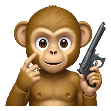 “A monkey covering his mouth with one hand and holding a gun to his head with the other hand.” sticker