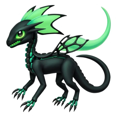Obsidian-black and neon-glowing-green skeletal Meloetta-Salandit-Gorebyss-Salazzle-Pokémon-Fakémon-creature-fusion-hybrid sticker