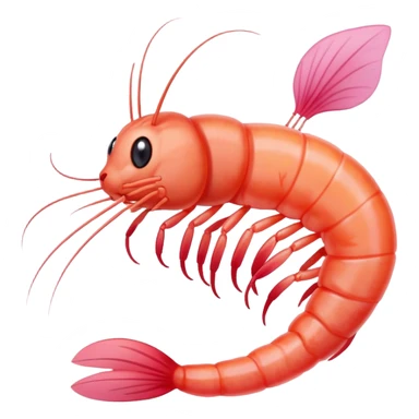 A pink shrimp with a cat's head, shrimp body and tail with cat face sticker