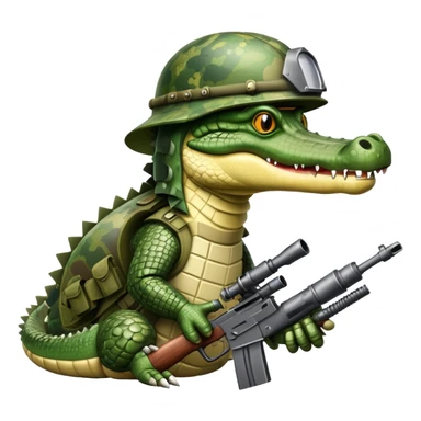 Crocodile with military helmet and artillery weapons sticker
