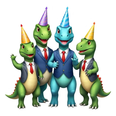 three office dinosaurs in office suits celebrating birthday sticker