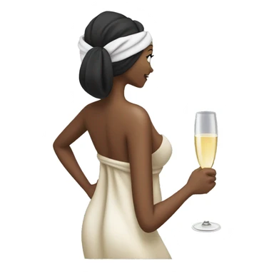 Girl with towel wrapped around her head and body holding a champagne glass in black high heels  sticker