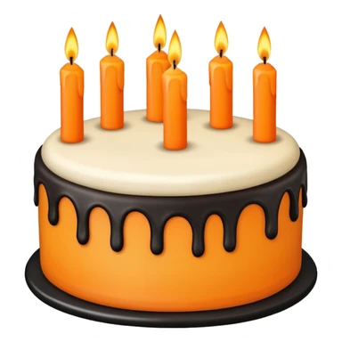 Vanilla birthday cake with orange and black decorations and candles sticker