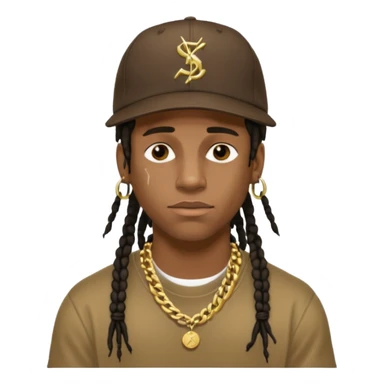 Travis Scott with gold chain necklace, wearing hat, dreadlock hair  sticker