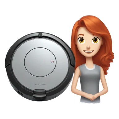 A robot vacuum and a long haired redhead lady being best friends sticker