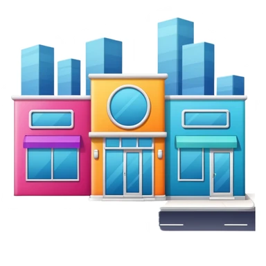 three separate beauty salon buildings connected with lines sticker