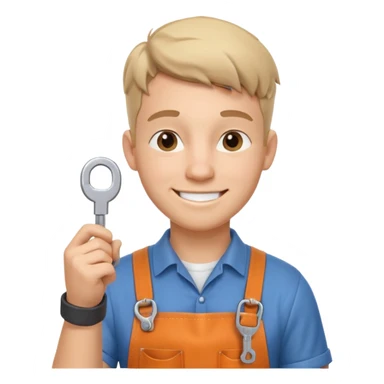 locksmith portrait, head and shoulders only, wearing work apron collar, holding a key near face, friendly confident smile, tool belt strap visible, 3D cartoon, mobile game icon style, clean background, no text, no watermark

 sticker