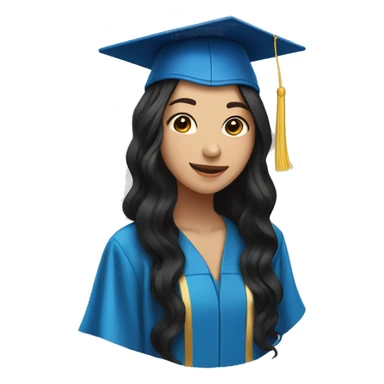 asian girl wearing blue graduation cap with long curly black hair sticker