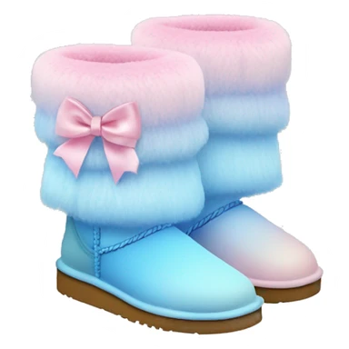 Realistic pair of pastel pink to pastel blue ombre fur Ugg boots with silk ribbon bows. sticker