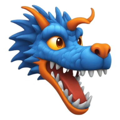 Un dragon mi loup de couleur rouge, bleu, blanc et orange moutardes. Il a des corne de bélier orange moutard. Il qui crache du feux sticker