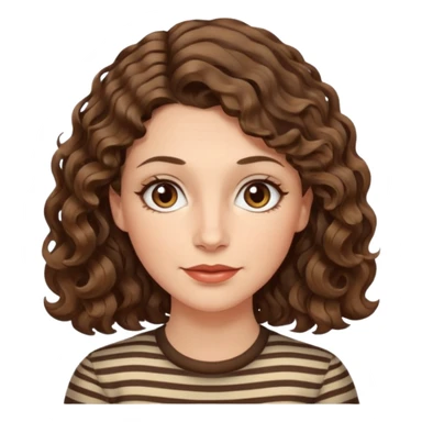 fair-skinned caucasian woman, 40s, chin-length wavy/curly/unruly brown-ish hair with a few white stripes, hazel eyes sticker