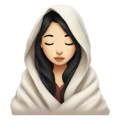Asian girl inside a blanket sipping coffee eyes closed black hair sticker