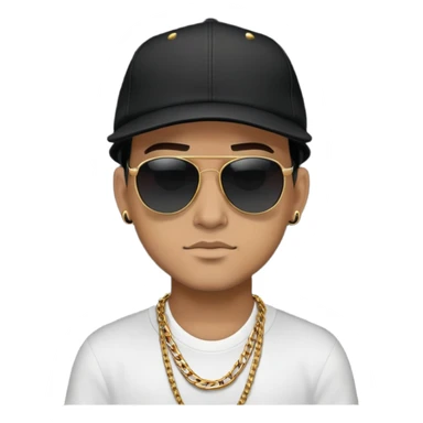 man with black sunglasses, black cap, and gold chain, neutral expression sticker