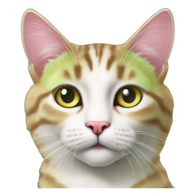 cat Tabby (Mainly black and a little brown) fluffy cat pink-nose light-green&yellow-eyes,-white-long-whiskers,-white-spots-near-the-nose,sharp chin.,long ears,sharp of the eyes sticker