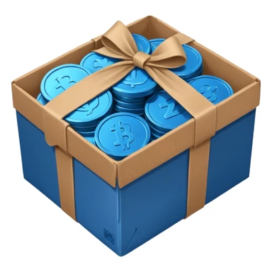 blue coins credit in a cardboard package sticker