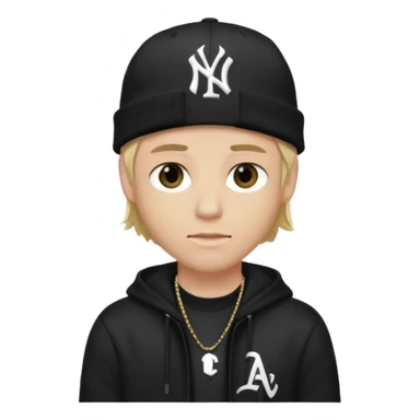 rapper da trắng, tóc vàng, full đen, có mũ len hãng MLB, đẹp trai
 sticker