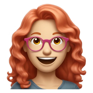 Pale, Long Wavy haired red head, girl with pink circular glasses glasses laughing and pointing sticker