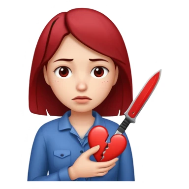 sad woman with knife going through heart sticker