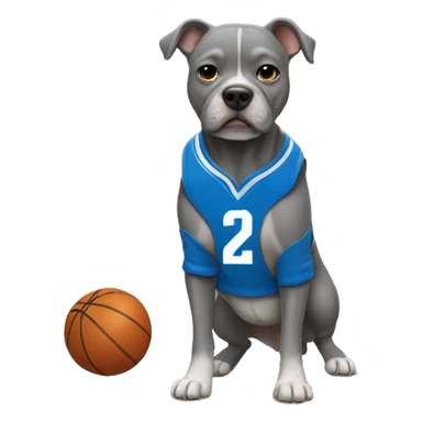 Gray Micro bully dog wearing a blue basketball jersey  sticker