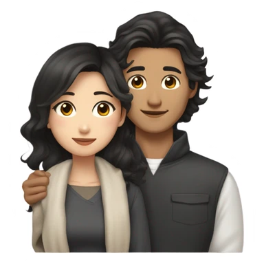 An Asian man with short dark hair and amber eyes embracing and loving a half Asian woman with long wavy dark hair and dark hazel eyes. They love each other a lot And have good fashion taste. sticker