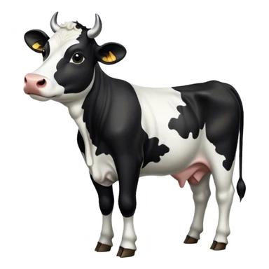 Cinematic Noble Black and White Cow Portrait Emoji, Poised and regal, with a large, sturdy build and a striking, well-groomed coat of pure black accented by crisp white patches, deep-set soulful brown eyes, Simplified yet sharp and sophisticated features, highly detailed, glowing with a soft, dignified glow, high shine, intelligent and calm, stylized with an air of modern elegance, focused and attentive, soft glowing outline, capturing the essence of a watchful and confident bovine guardian, so majestic it feels as though it could stride out of the screen with effortless authority! sticker
