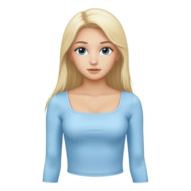 pretty girl blonde long hair makeup light baby blue skin tight square neckline long sleeve top sticker
