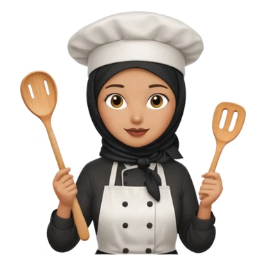 chef woman with black hijab cooking steak sticker