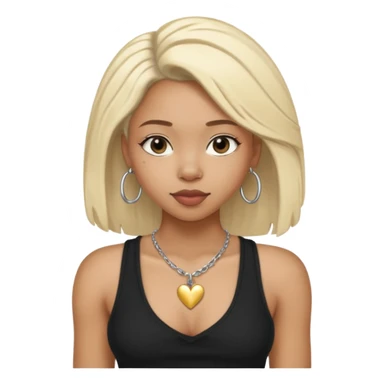 black girl with 30 inch blonde buss down with edges wearing a black tank top and a sliver necklace that has heart  sticker