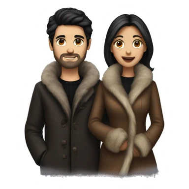 Dark haired couple in long fur coats sticker