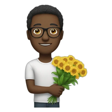 Black man wearing glasses holding flowers sticker