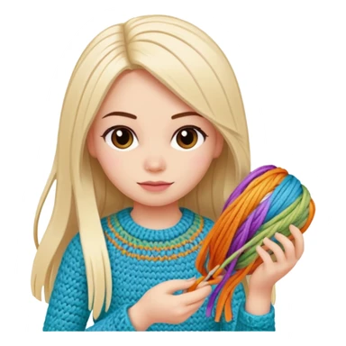 Pegatinas de Mujer con pelo lacio  tejiendo un amigurumi  sticker