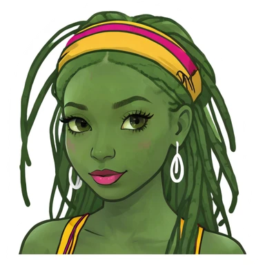 Black girl with long realistic eyelashes, lipgloss and locs sticker