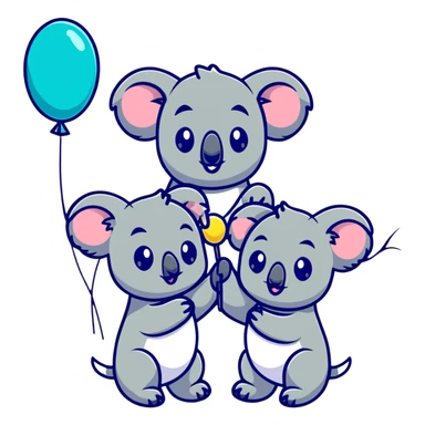 koala babies holding balloons sticker