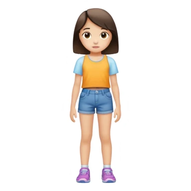 Child 8 year old girl standing  only shorts no shirt sticker