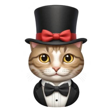 Grey tabby cat in top hat and bow tie sticker