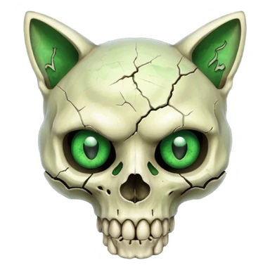 Zombie cat skull with green eyes sticker